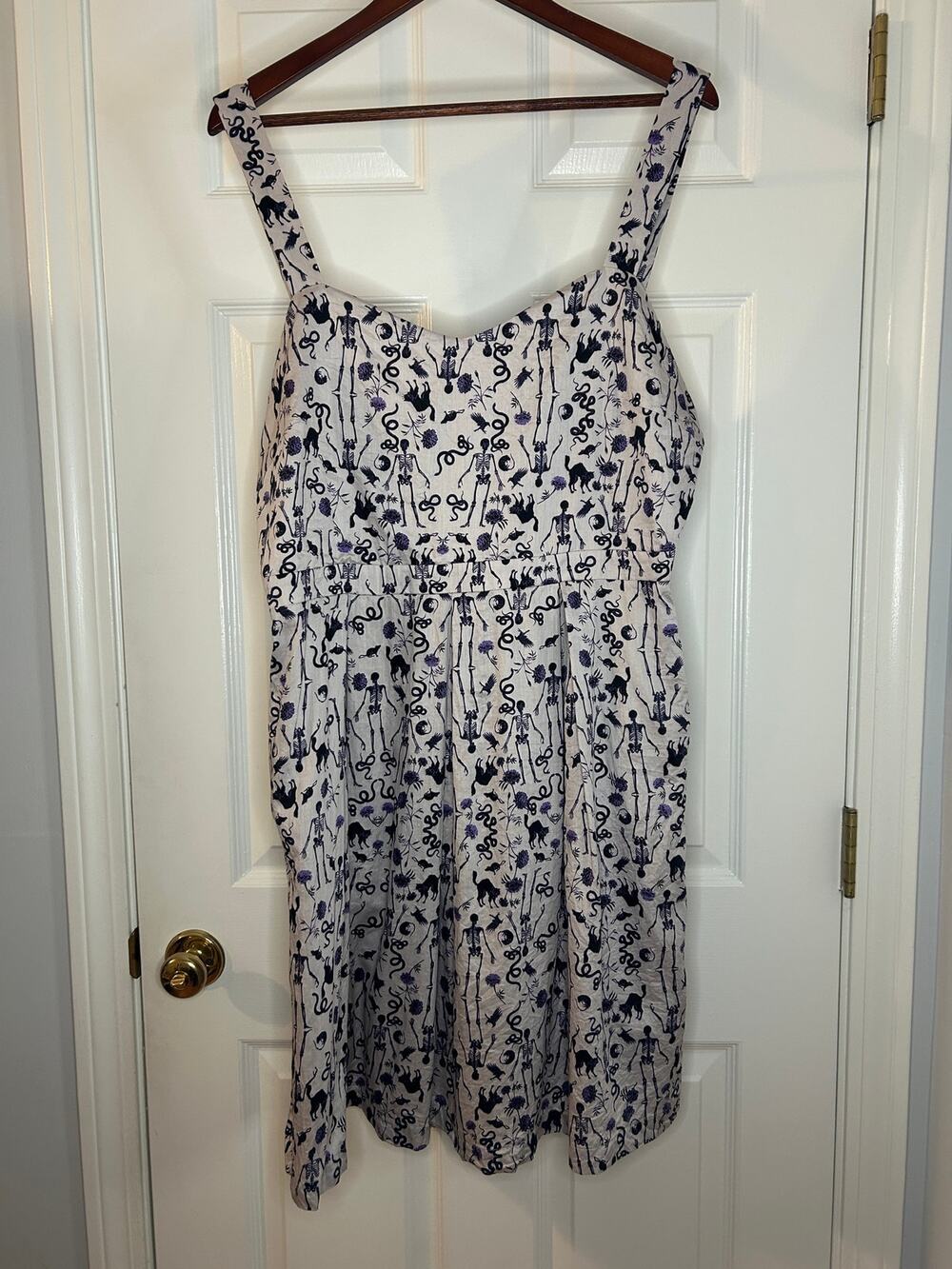 ModCloth Skeleton Cat Snake Raven Halloween Fit Flare Dress Size 14 Cotton